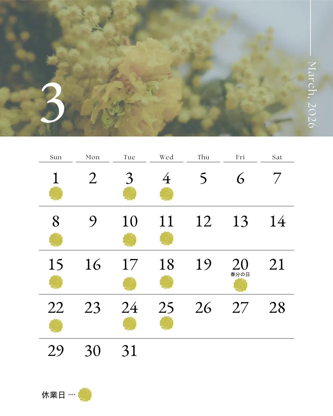 3月 大分市リラクゼーションふらりん営業日